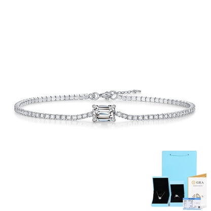 [1 Carat] Emerald Cut Moissanite Tennis Bracelet 18K White Gold Plating 925 Silver