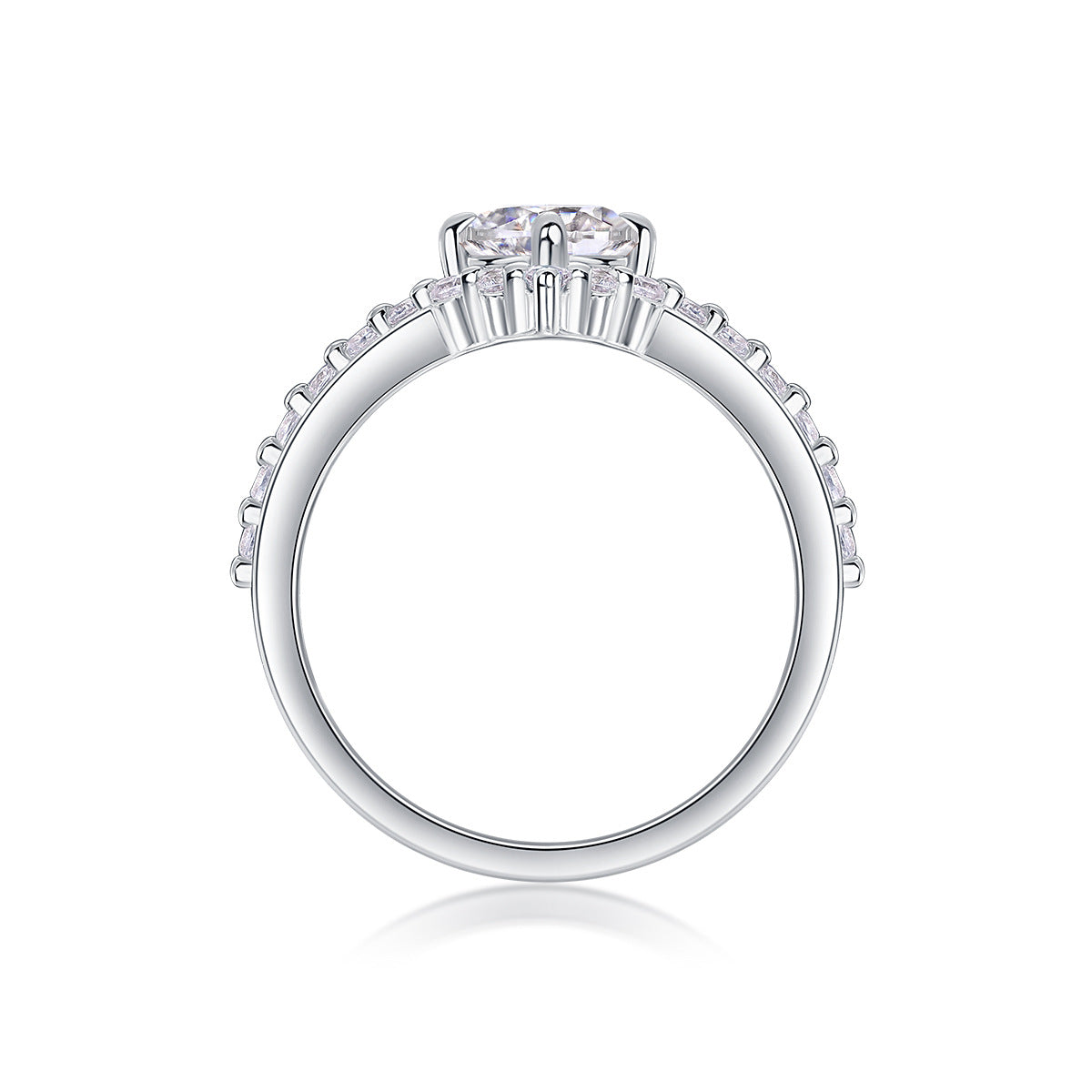 [1 Carat] Crown Pave Moissanite Ring White Gold Color 925 Silver