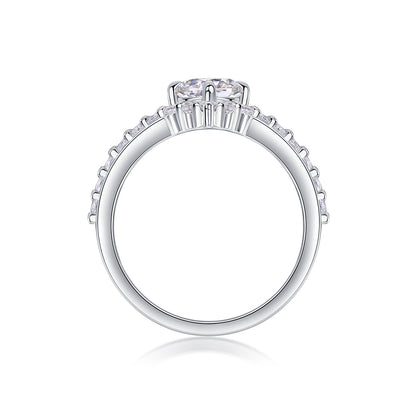 [1 Carat] Crown Pave Moissanite Ring White Gold Color 925 Silver