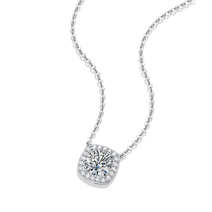 [1 Carat] Halo Moissanite Necklace White Gold Color 925 Silver