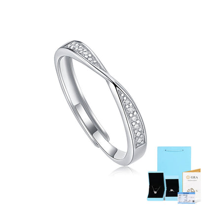 [0.08 Carat] Adjustable Couple Ring Set Twist Moissanite Ring White Gold Plating 925 Silver