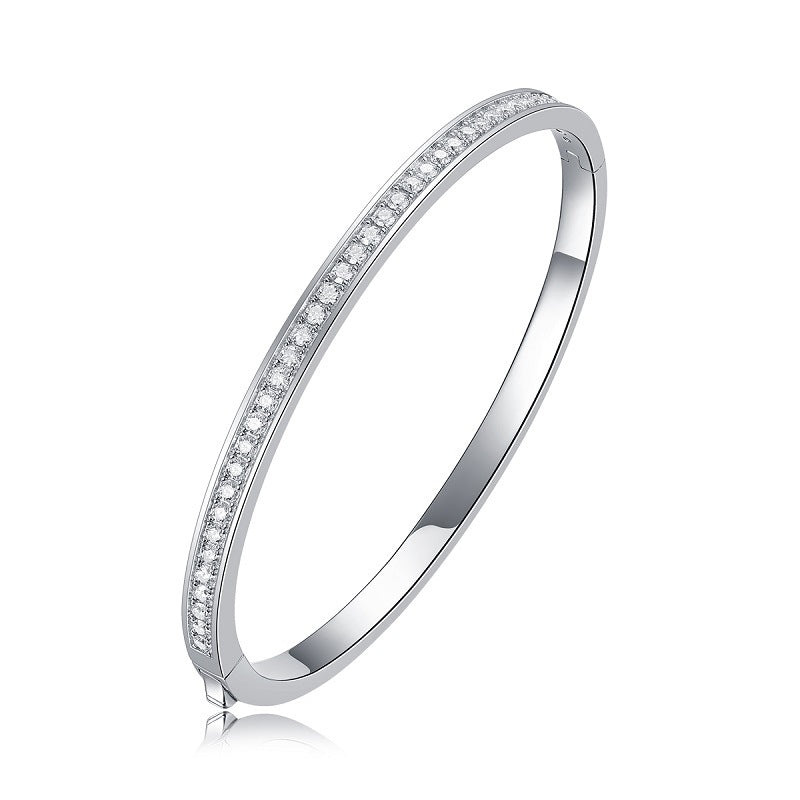 [1.18 Carat] Single Line Moissanite Bangle Bracelet White Gold Plating 925 Silver