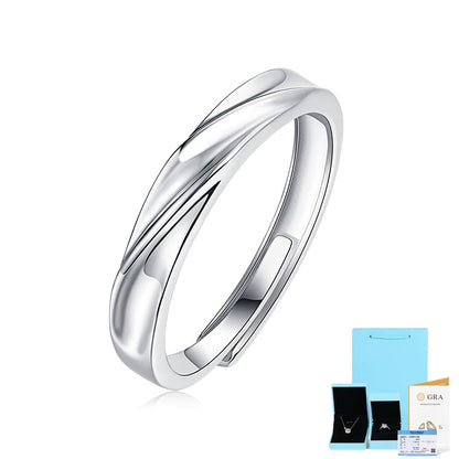 [0.05 Carat] Adjustable Couple Ring Set Wave Moissanite Ring White Gold Plating 925 Silver