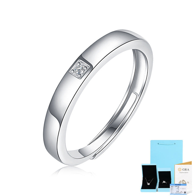 [0.01 & 0.17 Carat] Adjustable Couple Ring Set Half Pave Moissanite Ring White Gold Plating 925 Silver