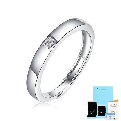 [0.01 & 0.17 Carat] Adjustable Couple Ring Set Half Pave Moissanite Ring White Gold Plating 925 Silver