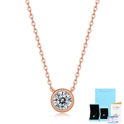 [0.5-2 Carat] Solitaire Bezel Moissanite Necklace White & Rose Gold Plating 925 Silver