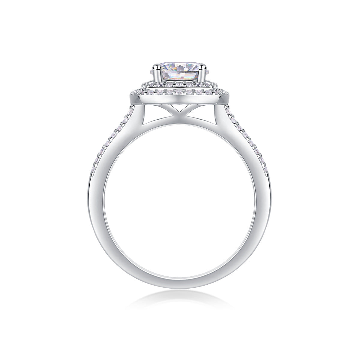 [1 Carat] Cushion Double Halo Round Moissanite Ring 18K White Gold Plating 925 Silver