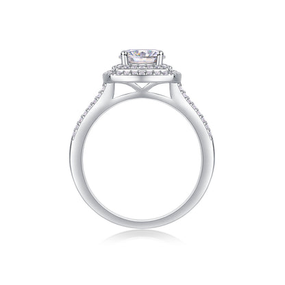 [1 Carat] Cushion Double Halo Round Moissanite Ring 18K White Gold Plating 925 Silver