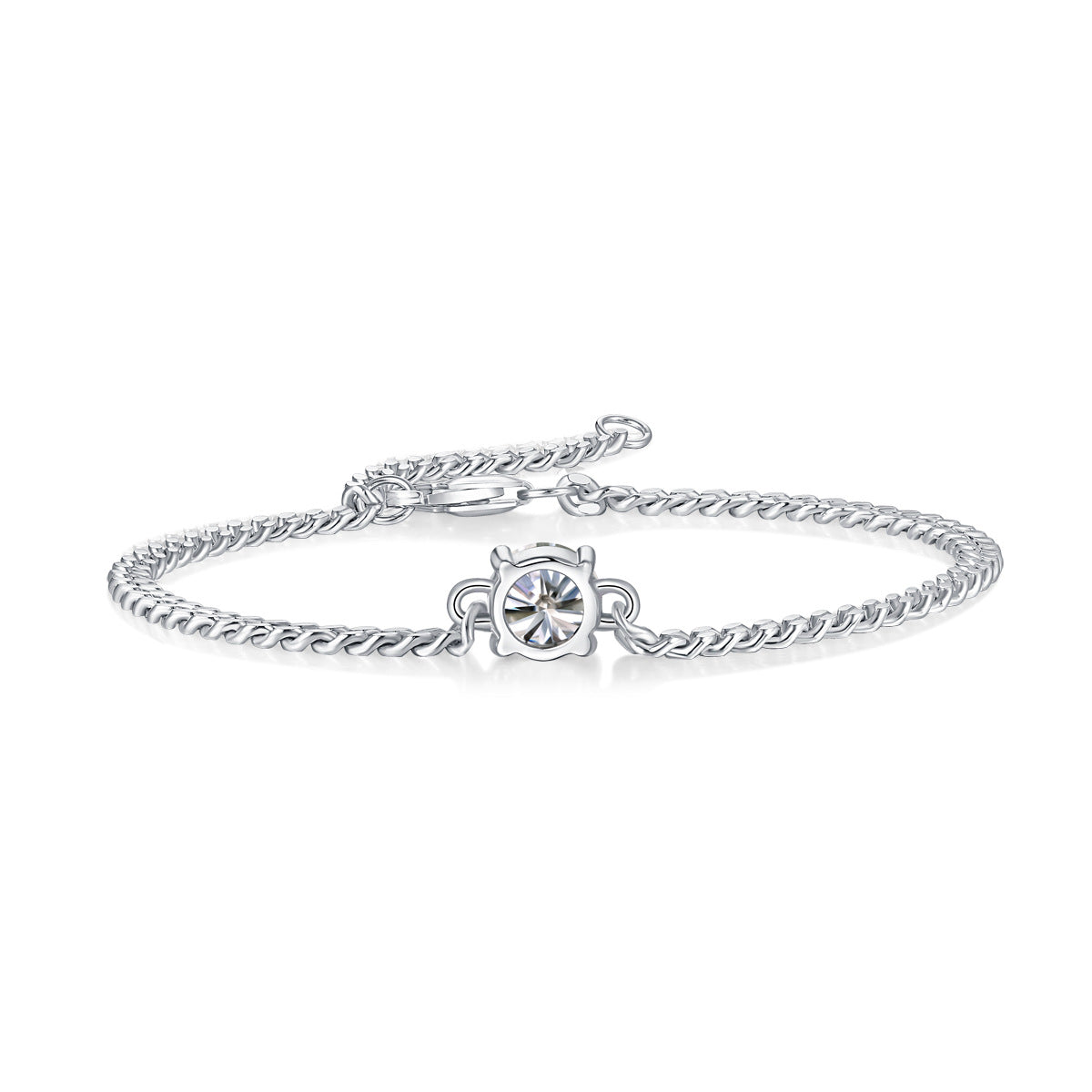 [1 & 2 Carat] Flower Moissanite Chain Bracelet  18k White Gold Plating 925 Silver