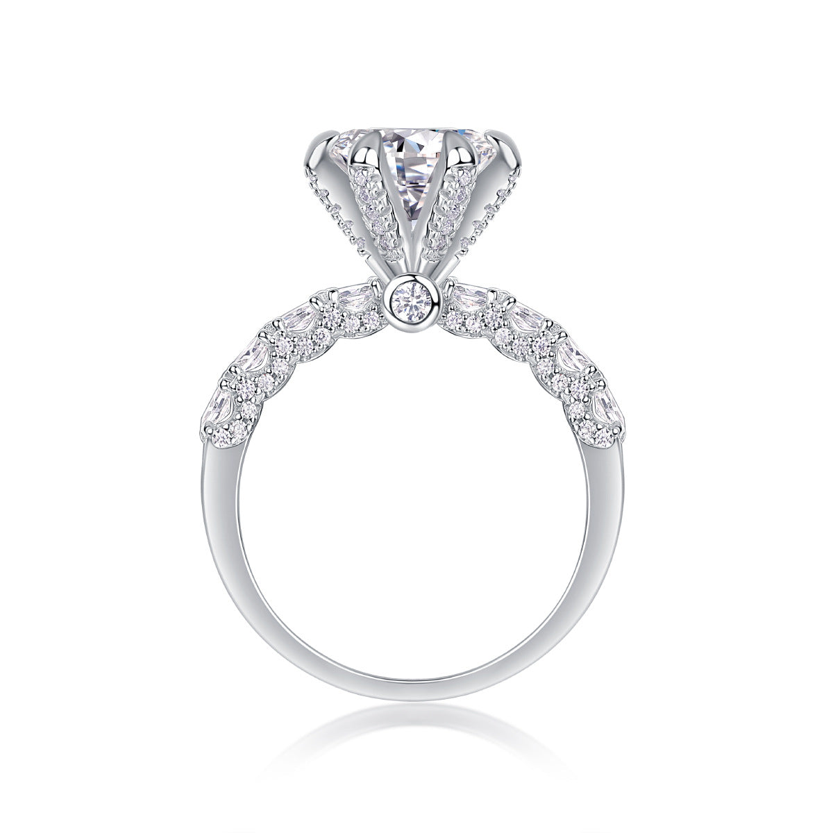 [1-3 Carat] Solitaire Pave Setting Moissanite Ring 18K White Gold Plating 925 Silver