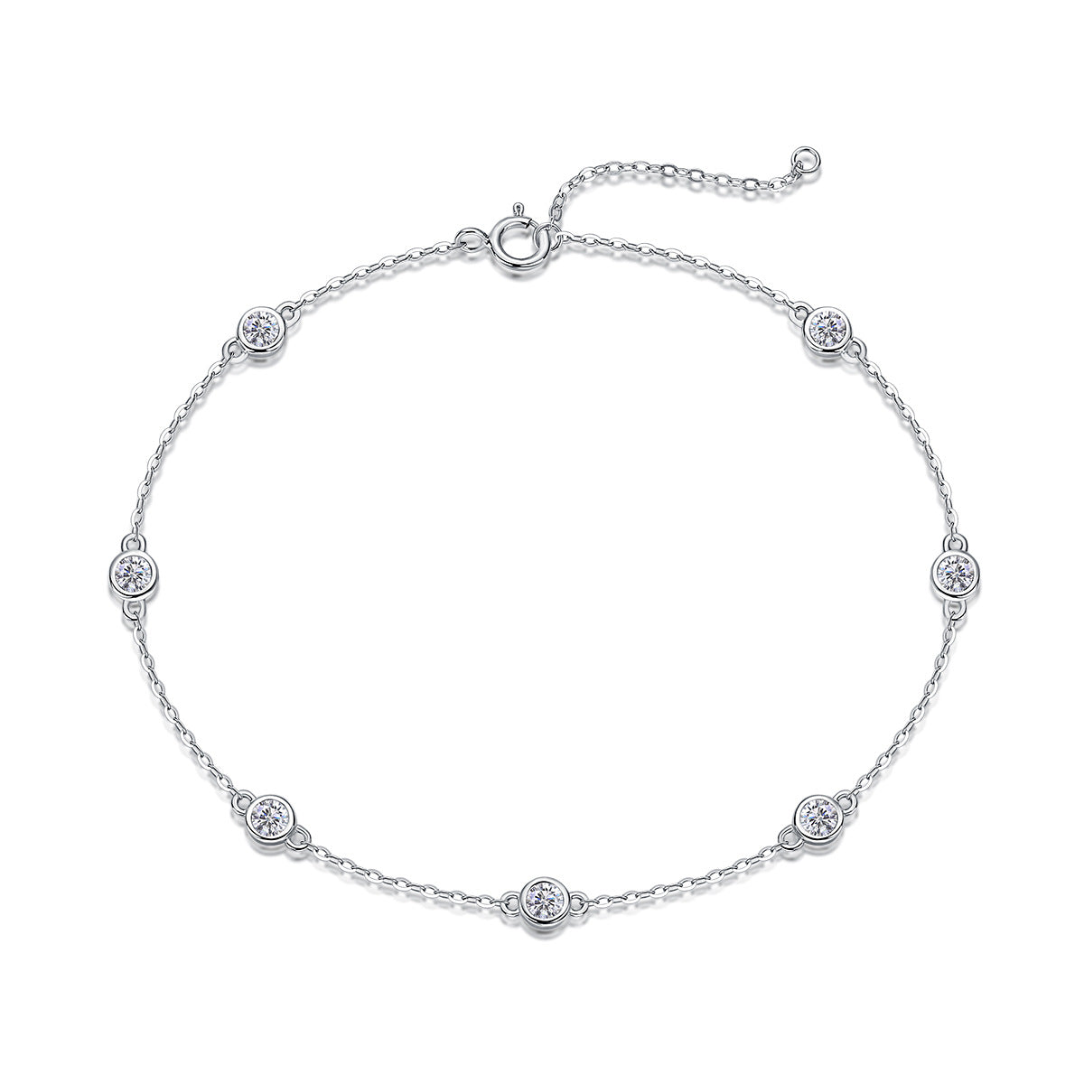 [0.7 Carat] Bezel Chain Moissanite Bracelet 18K White Gold Plating 925 Silver