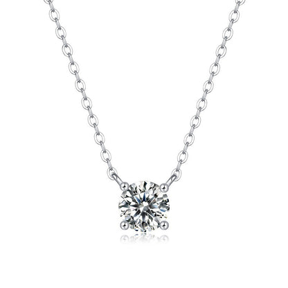 [1 & 2 Carat] Solitaire Moissanite White Gold Color Silver Plating Necklace