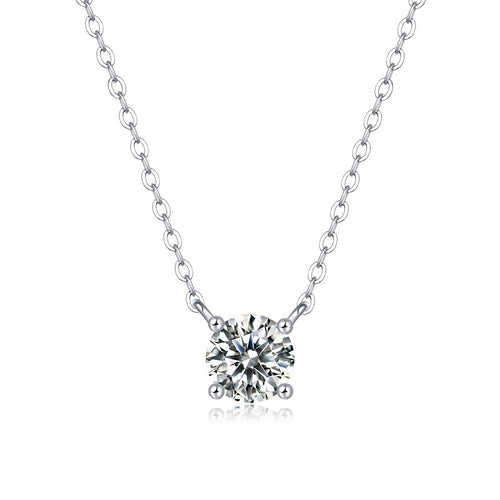 [1 & 2 Carat] Solitaire Moissanite White Gold Color Silver Plating Necklace