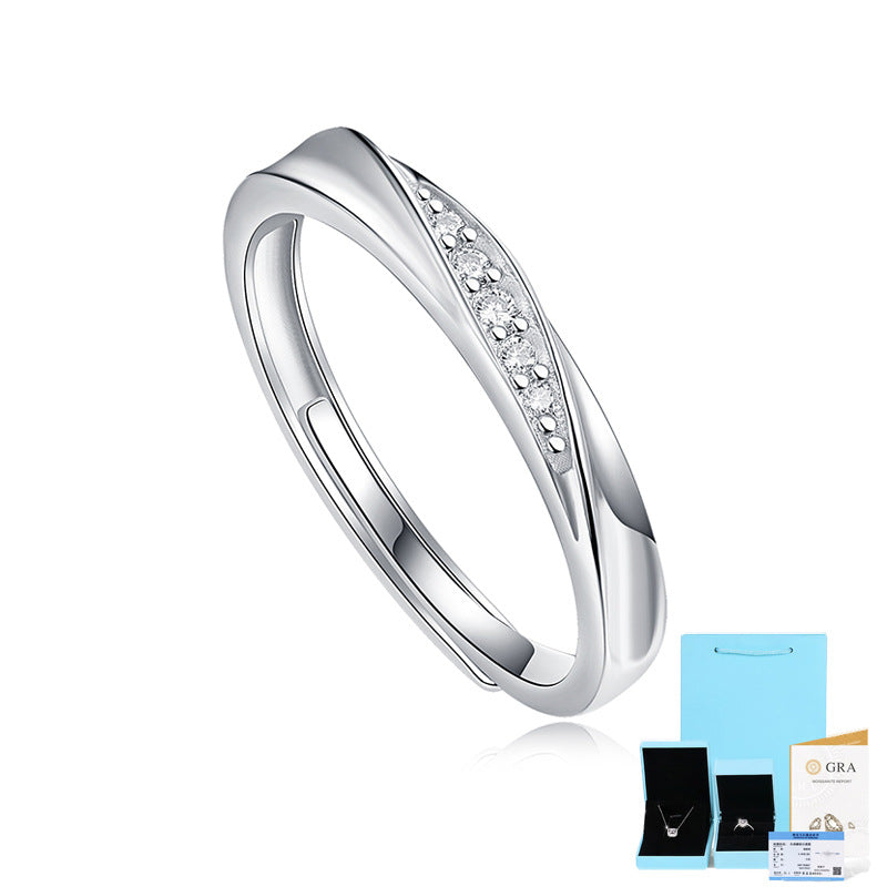 [0.05 Carat] Adjustable Couple Ring Set Wave Moissanite Ring White Gold Plating 925 Silver