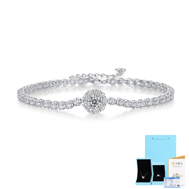 [0.5 Carat] Sparkly Solitaire 925 Silver Moissanite Bracelet White Gold Plating