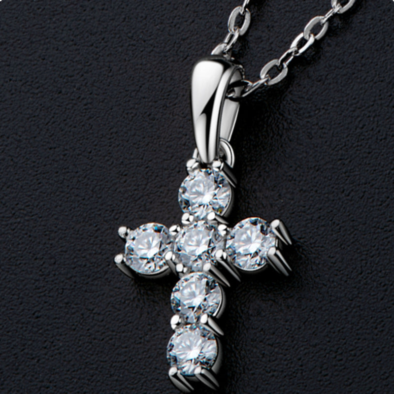 [0.6 Carat] FaithGlow Cross Pendant Moissanite Necklace White Gold Plating 925 Silver