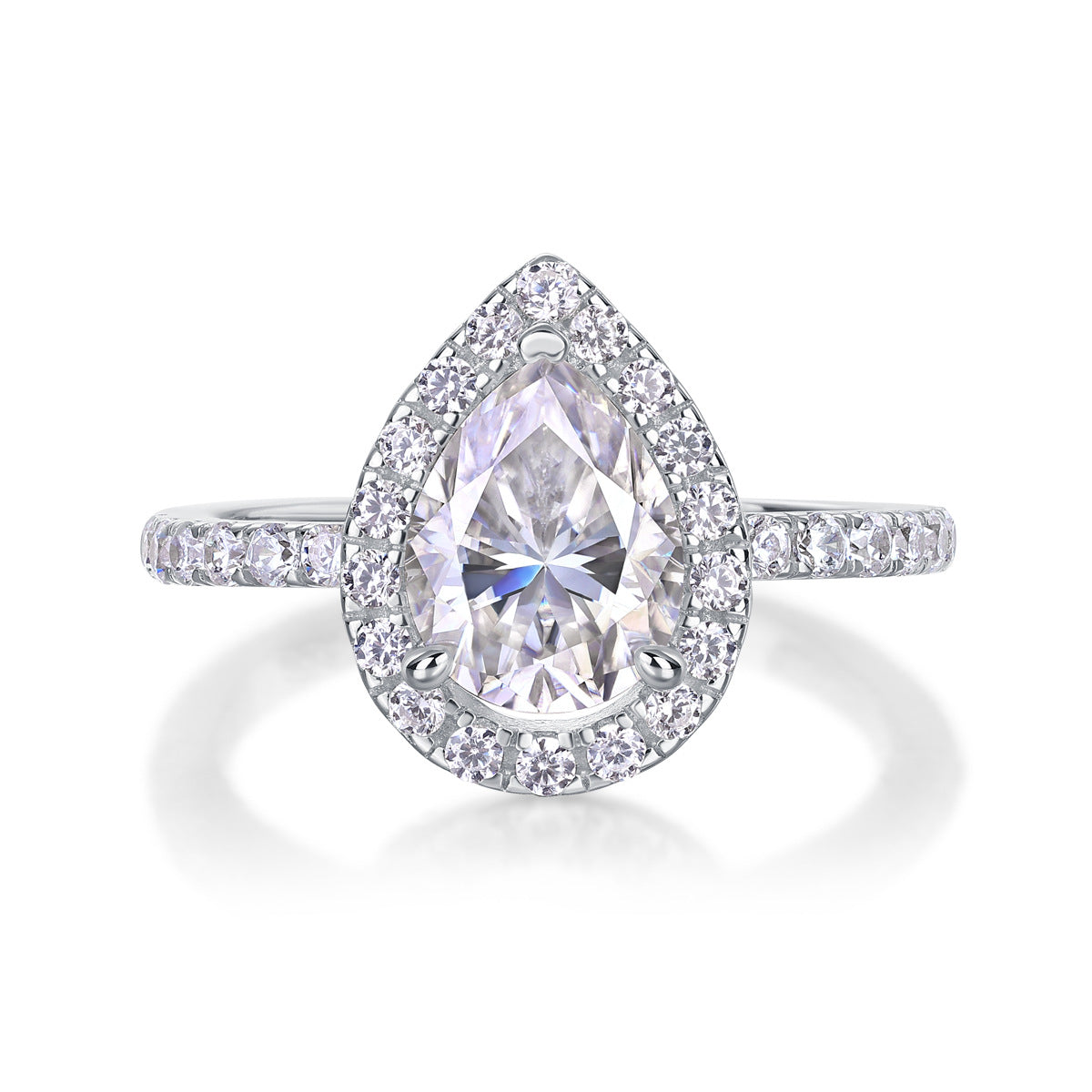 [1.5 Carat] Pear Cut Moissanite Ring 18K White Gold Plating 925 Silver