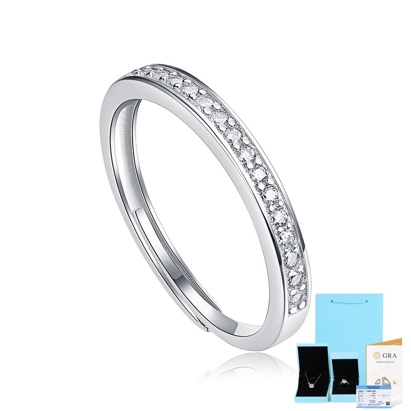 [0.01 & 0.17 Carat] Adjustable Couple Ring Set Half Pave Moissanite Ring White Gold Plating 925 Silver