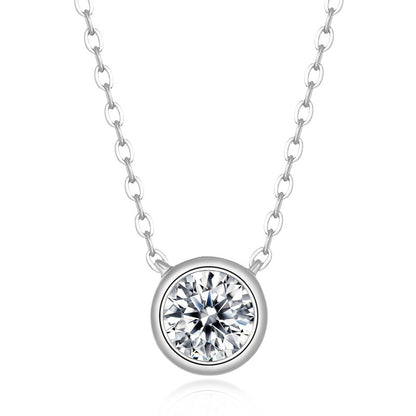 [0.5-2 Carat] Solitaire Bezel Moissanite Necklace White & Rose Gold Plating 925 Silver