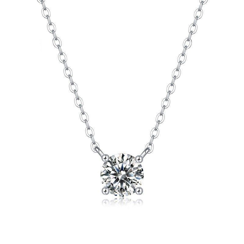 [1 & 2 Carat] Solitaire Moissanite White Gold Color Silver Plating Necklace