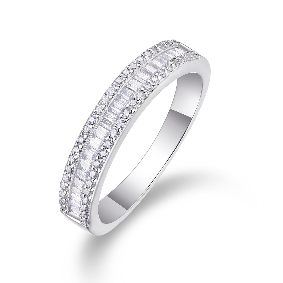 [0.51 Carat] Baguette Eternity Moissanite Ring 18K White Gold Plating 925 Silver