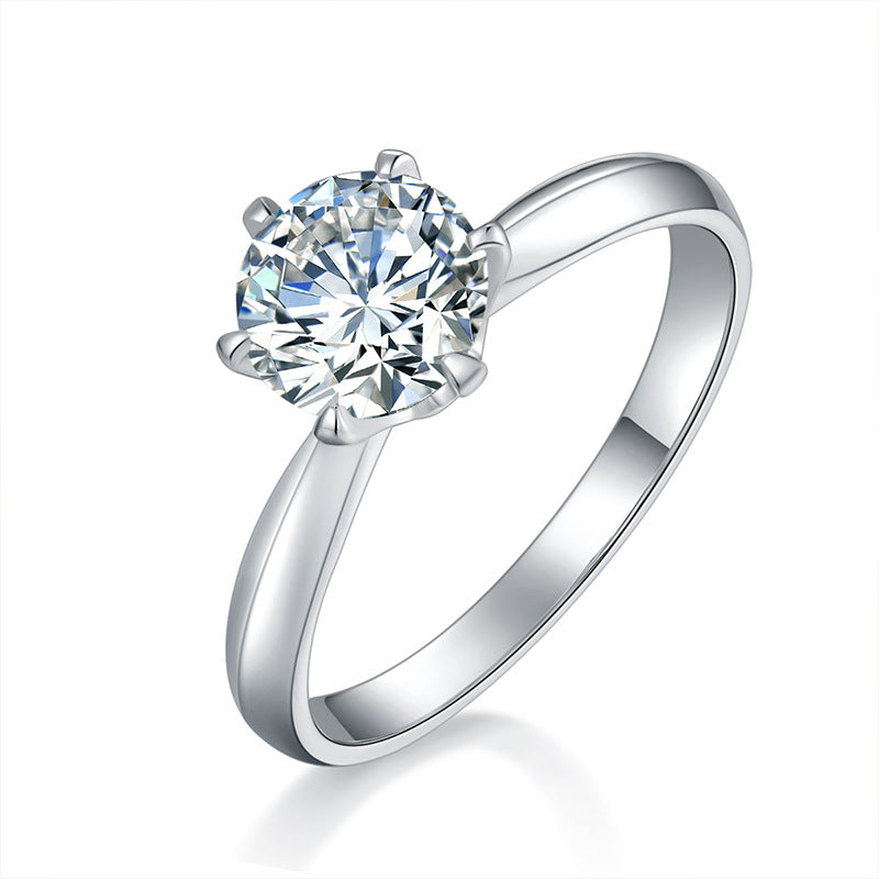 [0.5-5 carat] Classic Six Claw Moissanite Ring 18K White Gold Plating 925 Silver