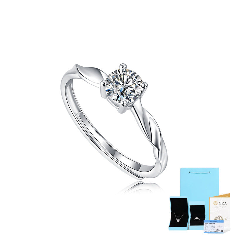 [0.5 Carat] Adjustable Couple Ring Set Solitaire Moissanite Ring White Gold Plating 925 Silver