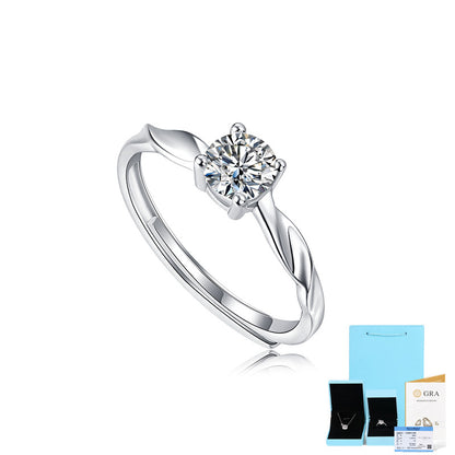 [0.5 Carat] Adjustable Couple Ring Set Solitaire Moissanite Ring White Gold Plating 925 Silver