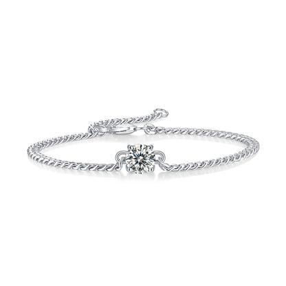 [1 & 2 Carat] Flower Moissanite Chain Bracelet  18k White Gold Plating 925 Silver