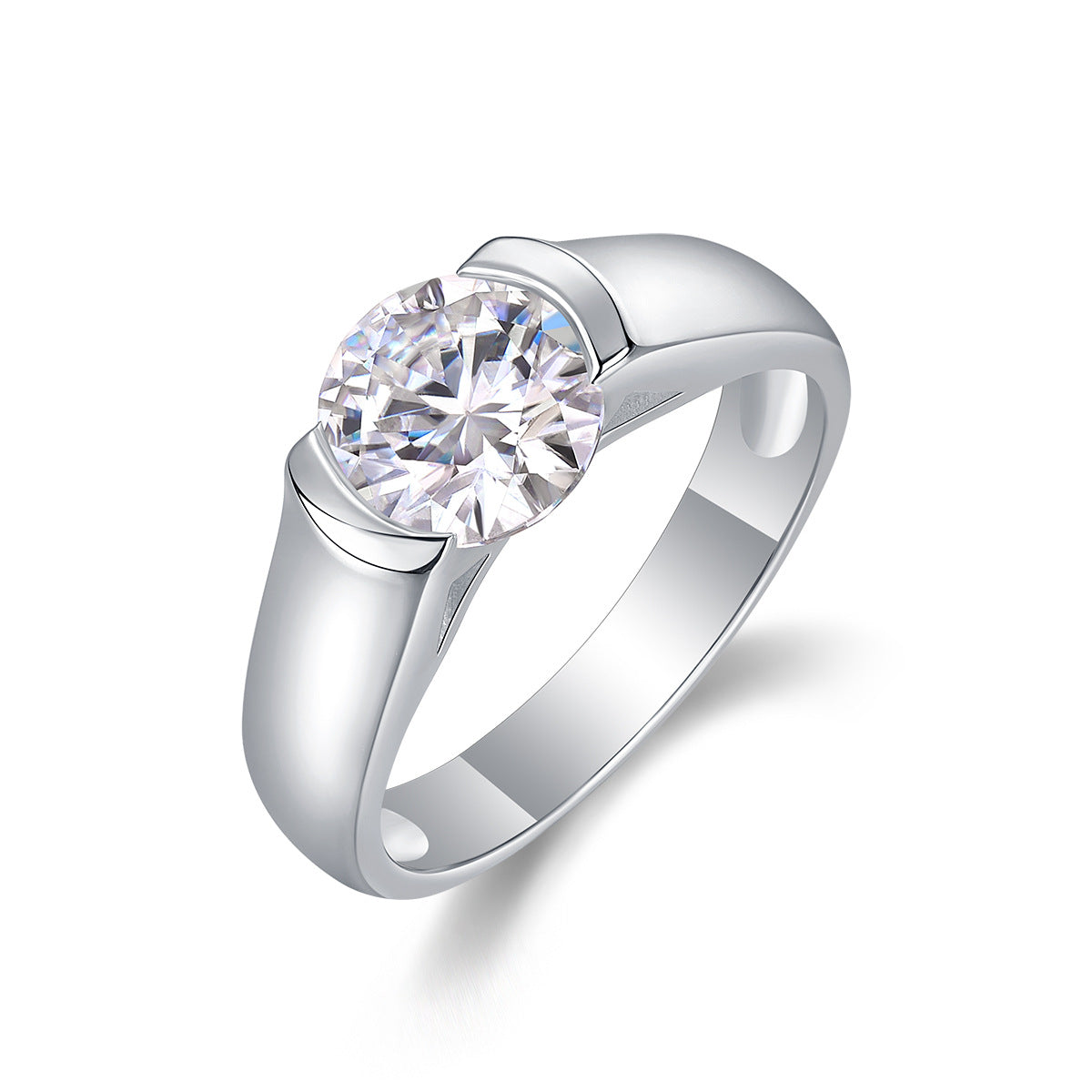 [2 Carat] Round Solitaire Moissanite Ring 925 Silver