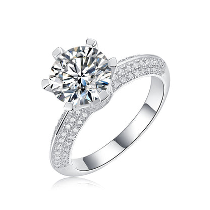 [1 & 3 Carat] Solitaire Design Moissanite Ring 18K White Gold Plating 925 Silver