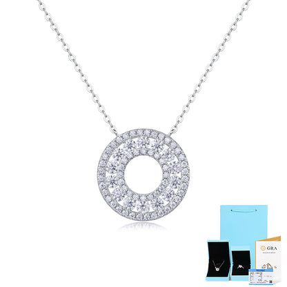 [1.4 Carat] Circle Moissanite Necklace 18K White Gold Plating 925 Silver