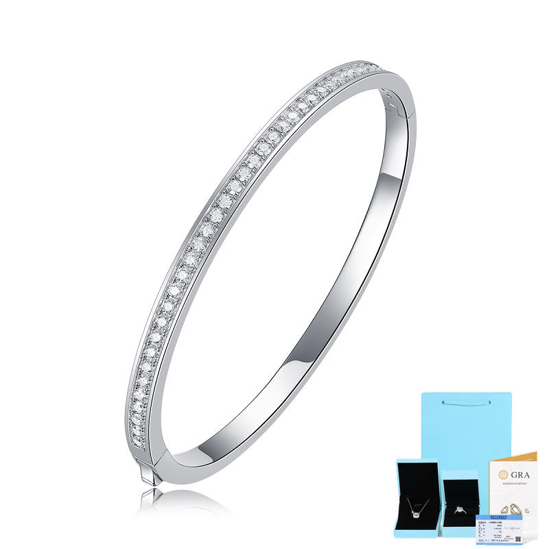 [1.18 Carat] Single Line Moissanite Bangle Bracelet White Gold Plating 925 Silver