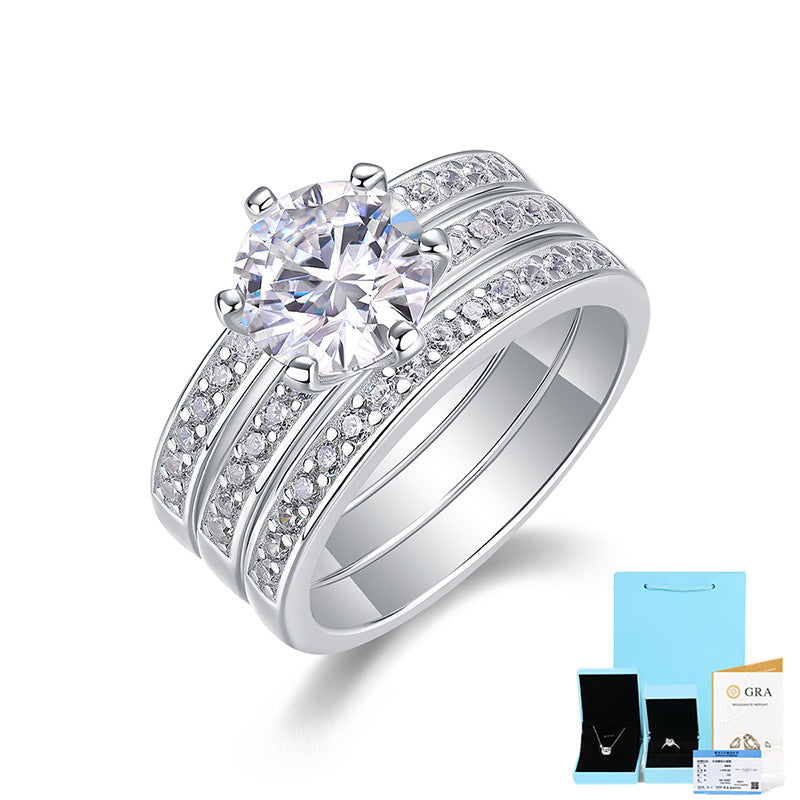 [2 Carat] Classic Cluster Moissanite Ring 18K White Gold Plating 925 Silver