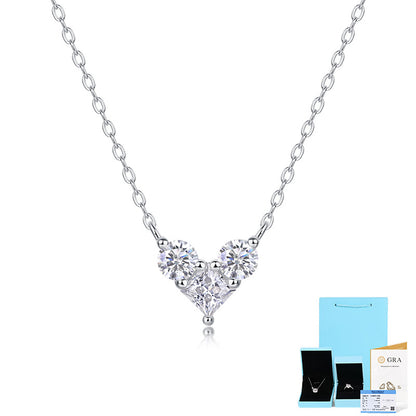 [1 Carat] Heart Shape Moissanite Necklace 18K White Gold Plating 925 Silver