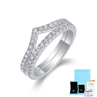 [0.5 Carat] Combination V shaped Moissanite Ring 18K White Gold Plating 925 Silver