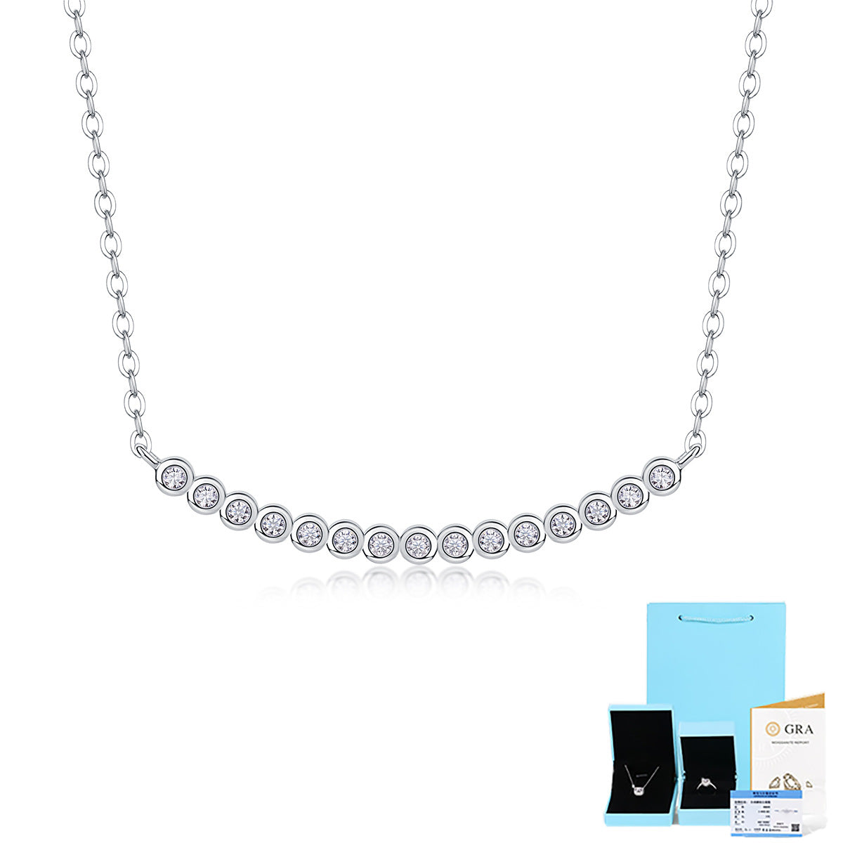 [0.225 Carat] Bezel Moissanite Necklace 18K White Gold Plating 925 Silver