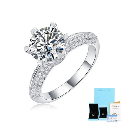 [1 & 3 Carat] Solitaire Design Moissanite Ring 18K White Gold Plating 925 Silver