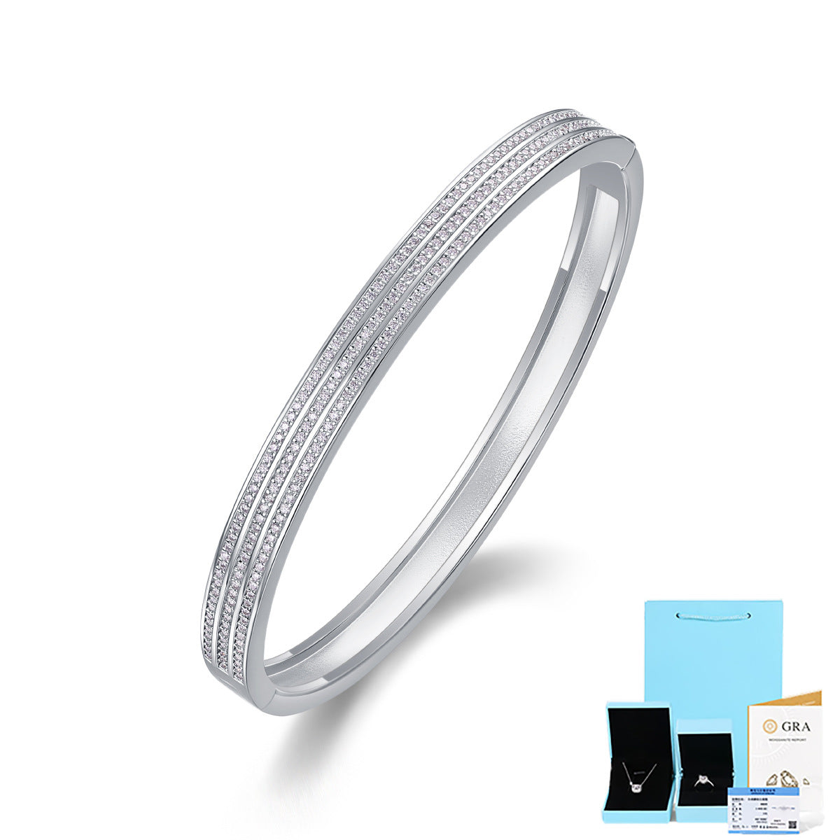 [1.15 Carat] Triple Line Moissanite Bangle Bracelet 18k White Gold Plating 925 Silver