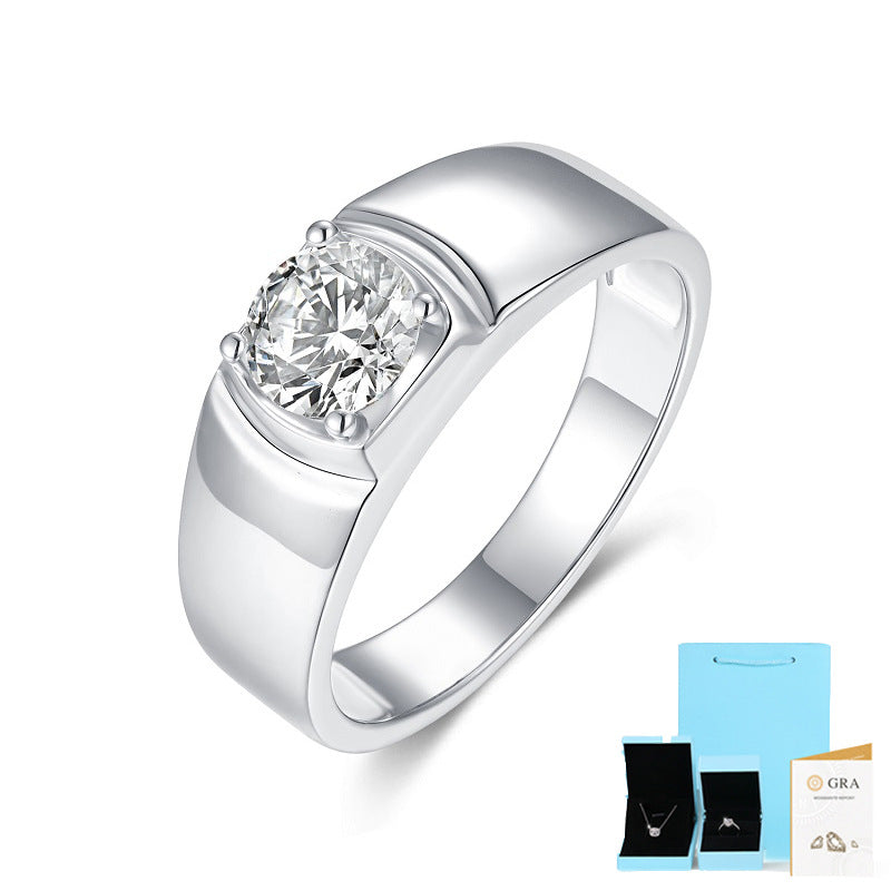 [1 Carat] Men's Solitaire Moissanite Ring White Gold Color 925 Silver