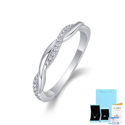 [0.14 Carat] Twisted Moissanite Ring 18K White Gold Plating 925 Silver