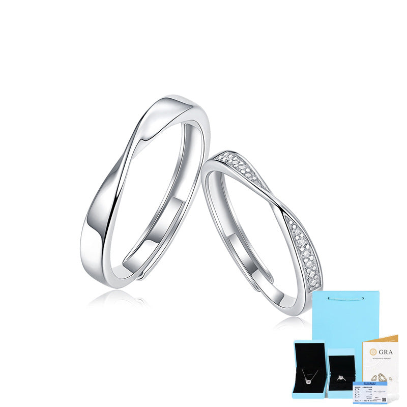 [0.08 Carat] Adjustable Couple Ring Set Twist Moissanite Ring White Gold Plating 925 Silver