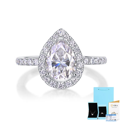 [1.5 Carat] Pear Cut Moissanite Ring 18K White Gold Plating 925 Silver