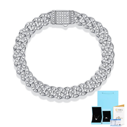 [3.1 Carat] Men's Cuban Link Moissanite Bracelet White Gold Plating 925 Silver