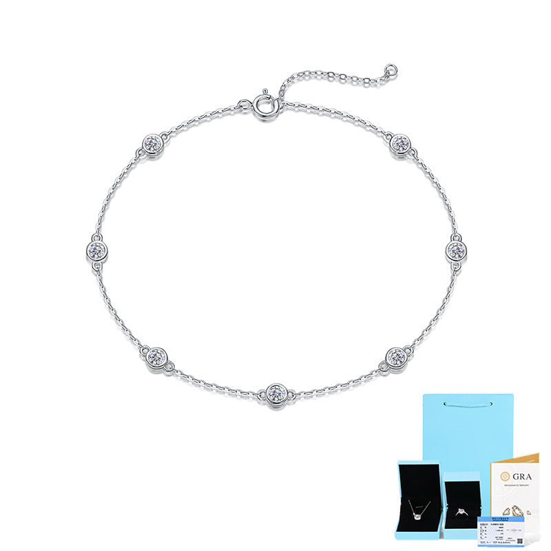 [0.7 Carat] Bezel Chain Moissanite Bracelet 18K White Gold Plating 925 Silver