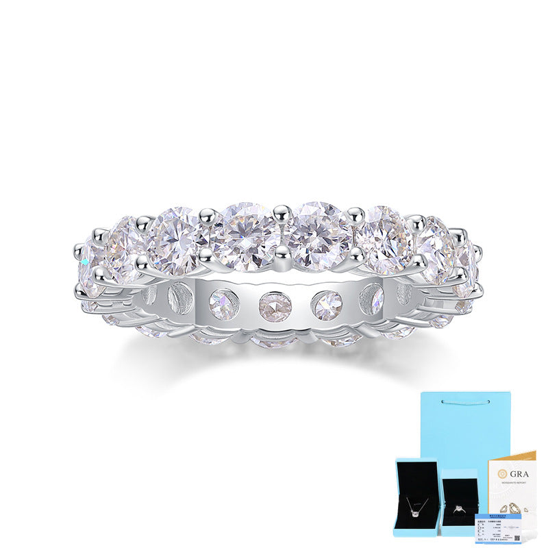 [5.1 Carat] Eternity Moissanite Ring 18K White Gold Plating 925 Silver