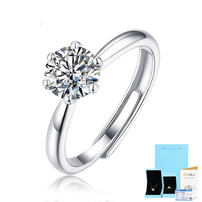 [0.5-5 Carat] Adjustable Eternal Moment Moissanite Ring 18K White Gold Plating 925 Silver