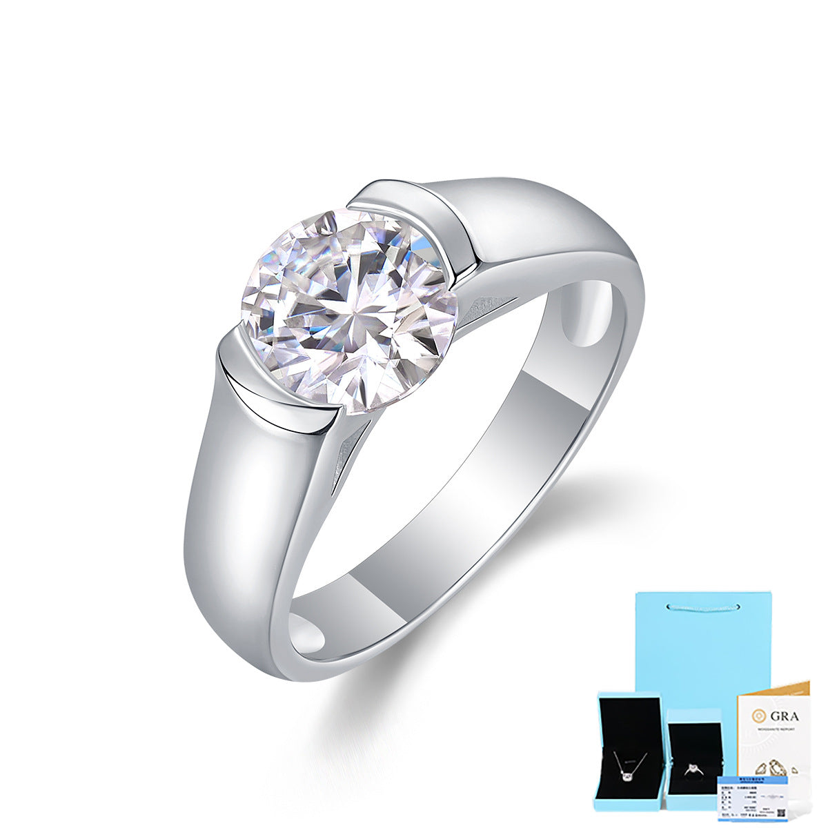 [2 Carat] Round Solitaire Moissanite Ring 925 Silver