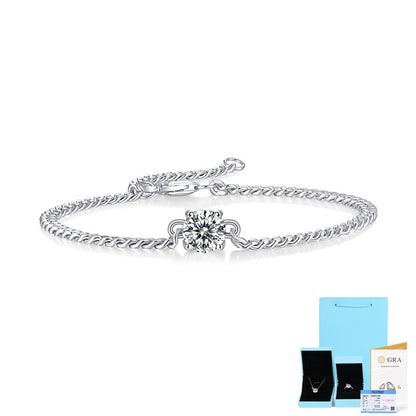 [1 & 2 Carat] Flower Moissanite Chain Bracelet  18k White Gold Plating 925 Silver