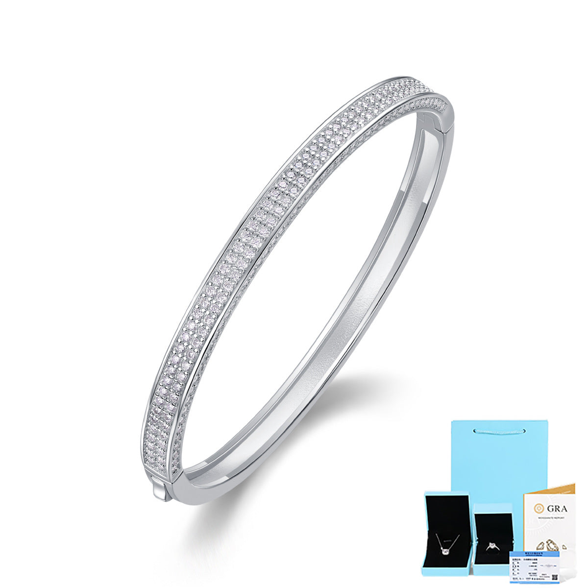 [3 Carat] Starlight Moissanite Bangle Bracelet 18k White Gold Plating 925 Silver